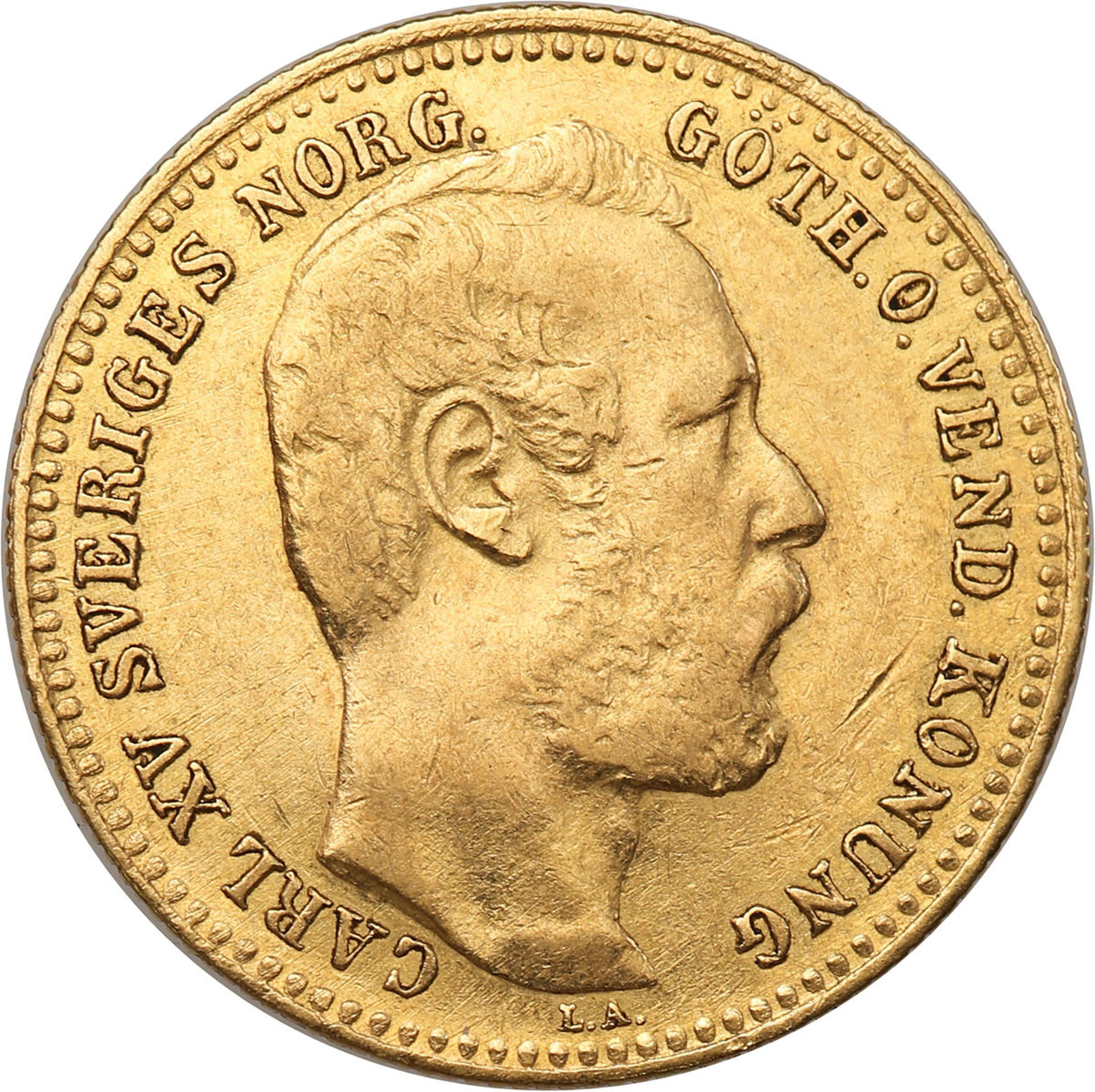 Szwecja, Karol XV (1859-1872). Carolin (10 Francs) 1868, Sztokholm